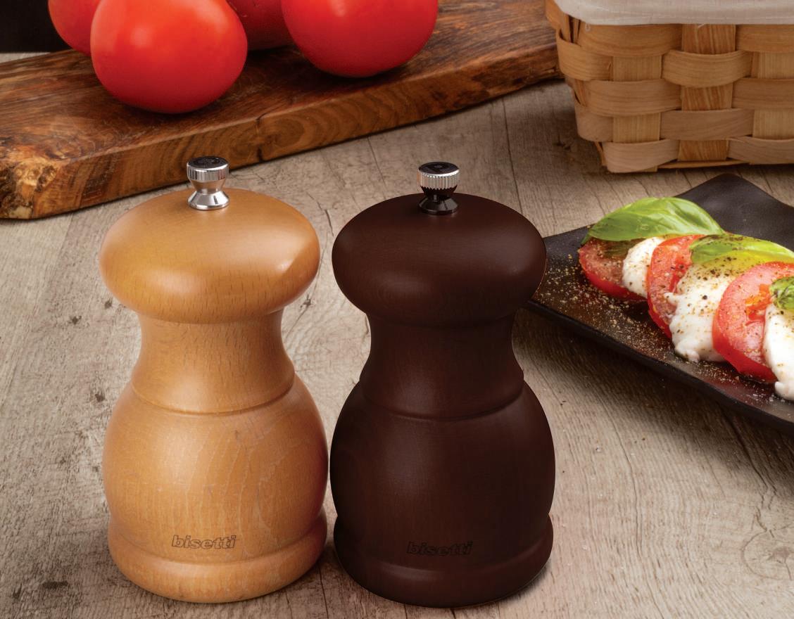 BEECHWOOD SET OF WALNUT STAINED PEPPER MILL + NATURAL SALT MILL 11.5 CM