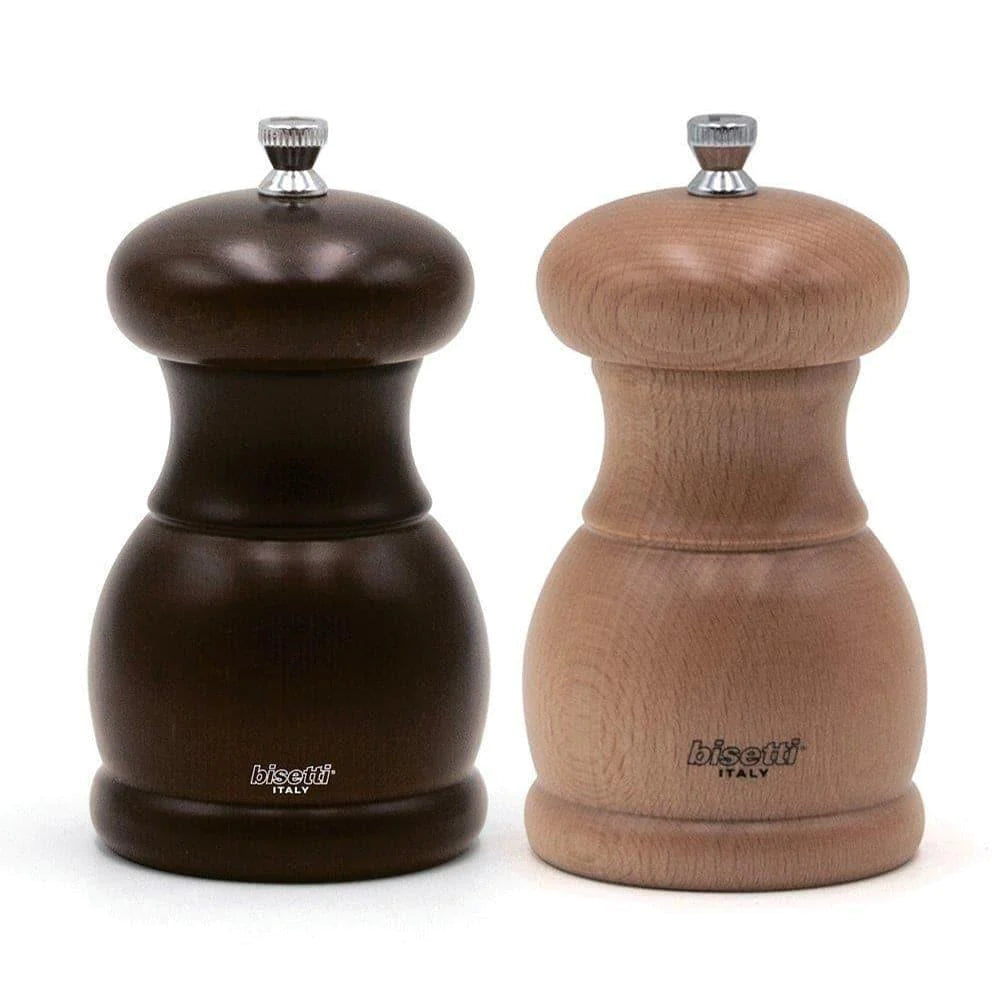 BEECHWOOD SET OF WALNUT STAINED PEPPER MILL + NATURAL SALT MILL 11.5 CM